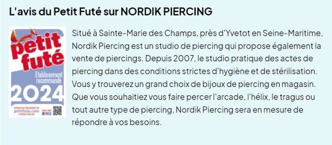 Nordik Piercing recommandé par le Petit Futé pour l'année 2024